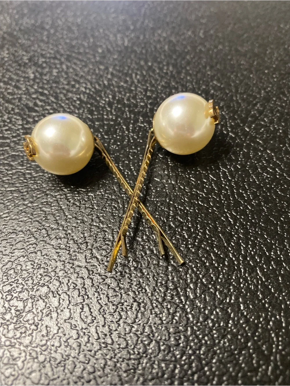 Double C Hair Pins Faux Pearl With Gold - Tone Logo Lot of 2